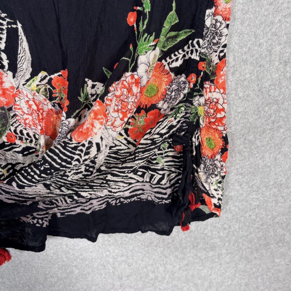 Womens Gauze Top Small Orange Green Floral Sequin Ruched Side Tie Resort Cruise - Picture 5 of 9